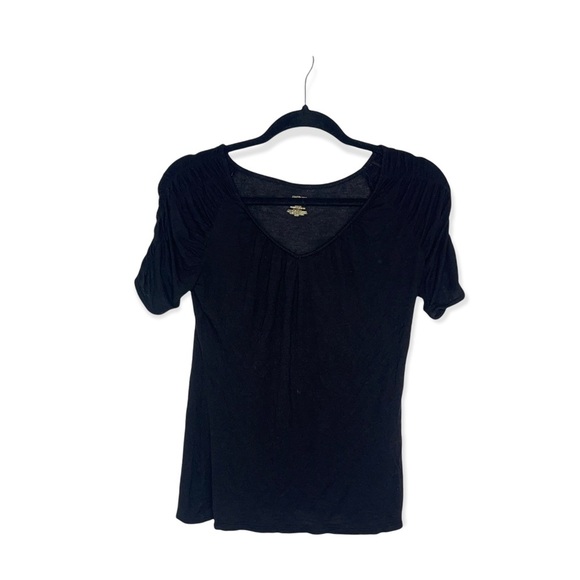 JENNIFER LOPEZ Black V-Neck Short Sleeve Top with Shoulder Ruching S - Picture 2 of 4